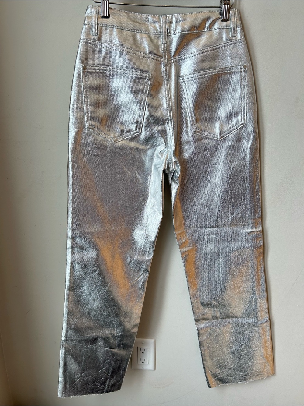 NWT Zara Metallic Silver Straight-Leg Jeans - Size 4 Futuristic